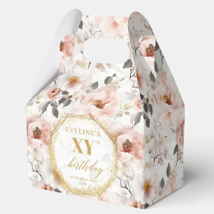 Glamorous blush pink rustic gold watercolor 80th favour box