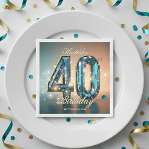 Glamorous Chic Teal Crystal 40th Birthday Party Napkin