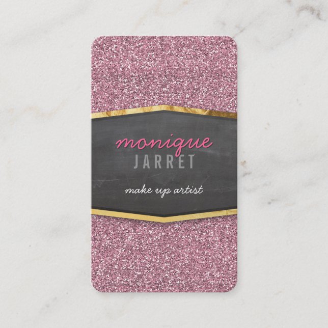 GLAMOROUS cute gold chalkboard panel glitter pink Business Card (Front)