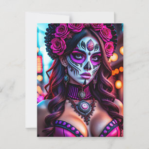 Glamorous Día de los Muertos Catrina portrait with Postcard