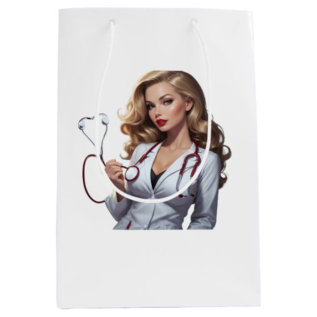 Glamorous Doctor with Heart Stethoscope – Elegant  Medium Gift Bag (Front)