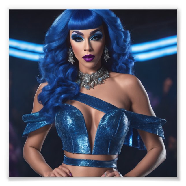 Glamorous Drag Queen in Blue Raunchy Outfit Photo Print (Front)