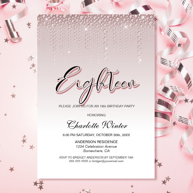 Glamorous Dusty Rose Pink Diamonds 18th Birthday Invitation (Creator Uploaded)