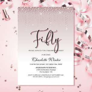 Glamorous Dusty Rose Pink Diamonds 50th Birthday Invitation