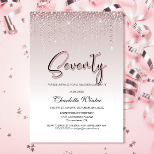 Glamorous Dusty Rose Pink Diamonds 70th Birthday Invitation