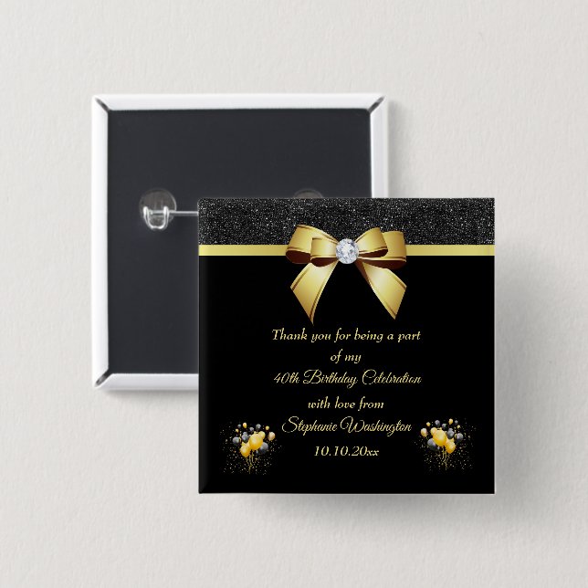 Glamorous Elegance Birthday Thank You Favor 15 Cm Square Badge (Front & Back)