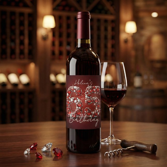 Glamorous Elegant Ruby Red Diamonds 65th Birthday Wine Label (Creator Uploaded)