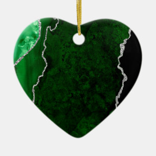 Glamorous Forest Green Marble Chic Silver Glitter Ceramic Tree Decoration