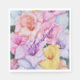 GLAMOROUS GLADIOLA FLOWERS MONOGRAM PARTY NAPKIN