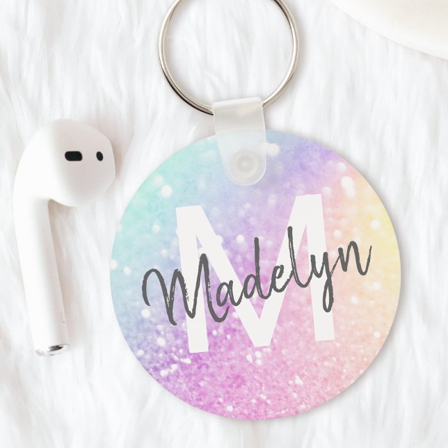 Glamorous Glitter Holograph Monogrammed Pretty Key Ring (Creator Uploaded)