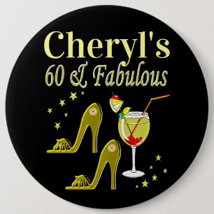 GLAMOROUS GOLD 60TH BIRTHDAY 6 CM ROUND BADGE