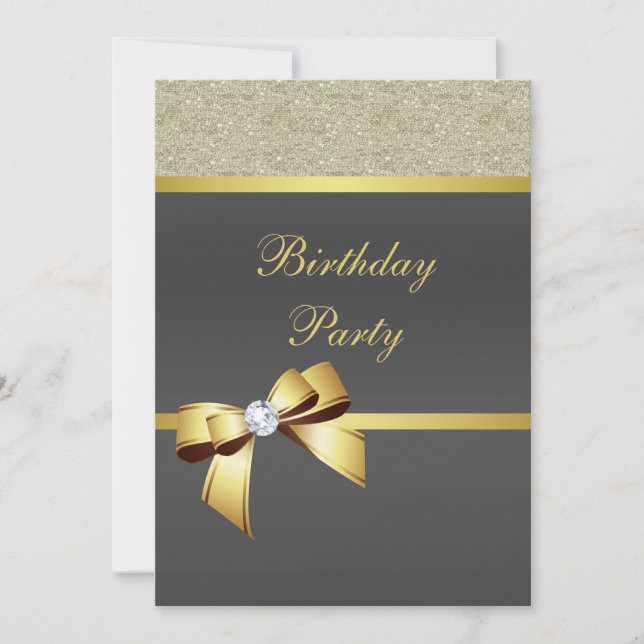 Glamorous Gold & Black Birthday Party  Invitation (Front)