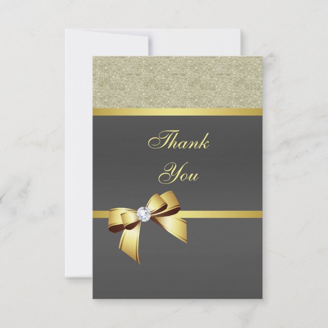 Glamorous Gold & Black Birthday Party Thank You Card (Front)