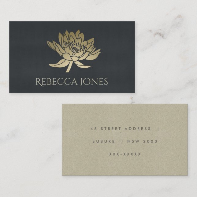 GLAMOROUS GOLD BLUE BLACK LOTUS FLORAL  ADDRESS BUSINESS CARD (Front/Back)