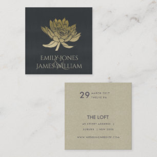 GLAMOROUS GOLD BLUE BLACK LOTUS FLORAL WEDDING SQUARE BUSINESS CARD