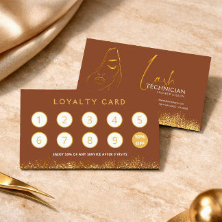 Glamorous Gold & Brown Lash Tech Loyalty Card