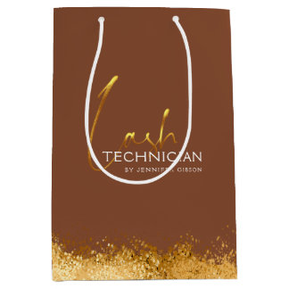 Glamorous Gold & Brown Lash Tech Medium Gift Bag