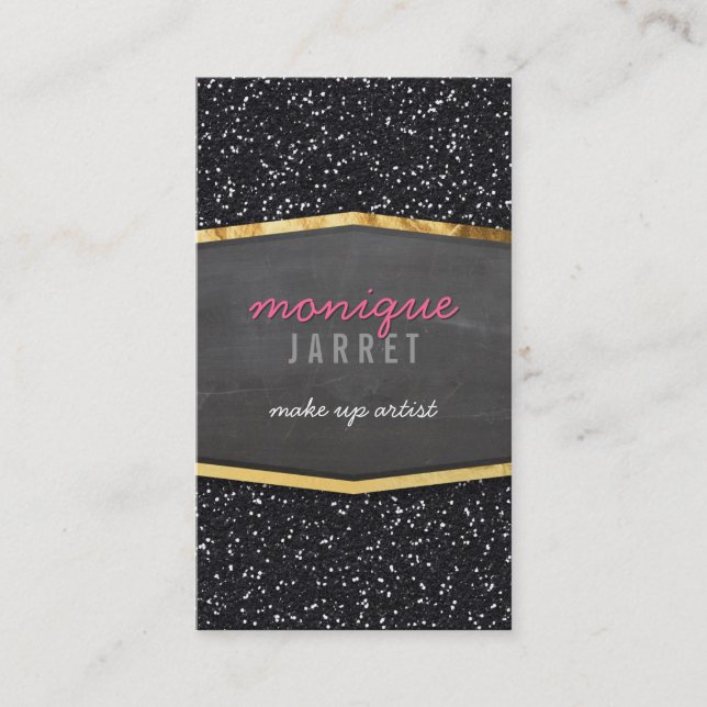 GLAMOROUS gold chalkboard panel glitter cool black Business Card (Front)