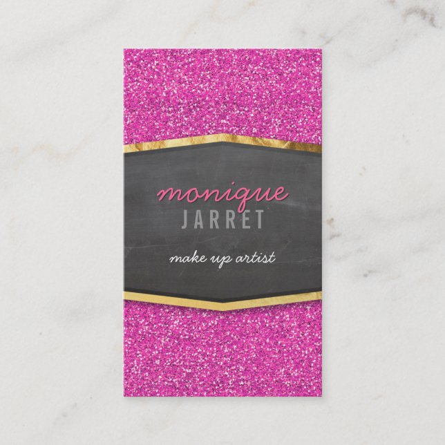 GLAMOROUS gold chalkboard panel glitter pink Business Card (Front)