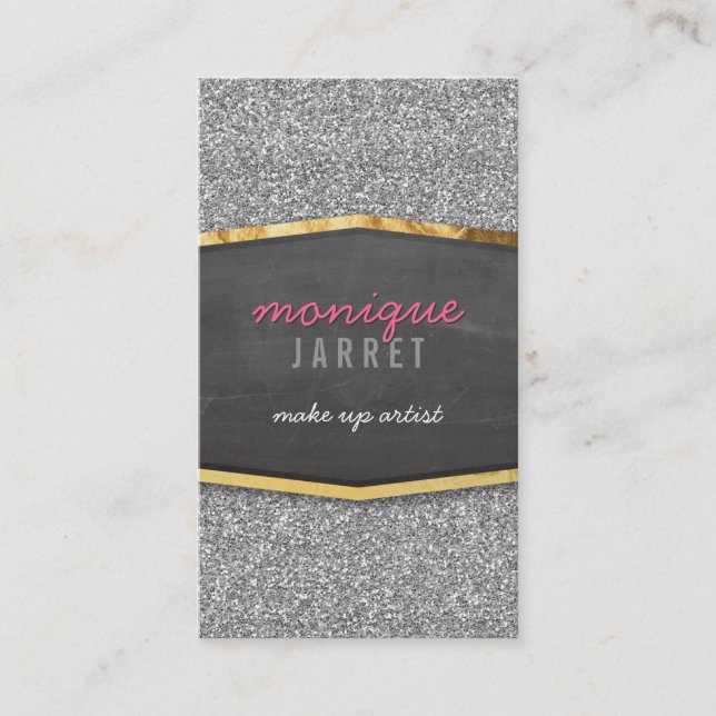 GLAMOROUS gold chalkboard panel glitter silver Business Card (Front)