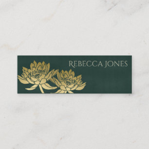 GLAMOROUS GOLD DARK GREEN  LOTUS FLORAL  ADDRESS MINI BUSINESS CARD