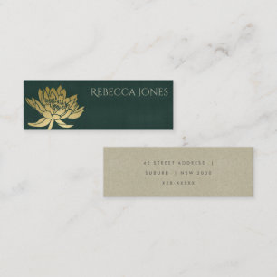 GLAMOROUS GOLD DARK GREEN LOTUS FLORAL ADDRESS MINI BUSINESS CARD