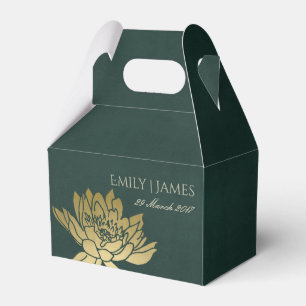 GLAMOROUS GOLD DARK GREEN  LOTUS FLORAL MONOGRAM FAVOUR BOX