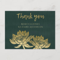 GLAMOROUS GOLD DARK GREEN LOTUS FLORAL THANK YOU