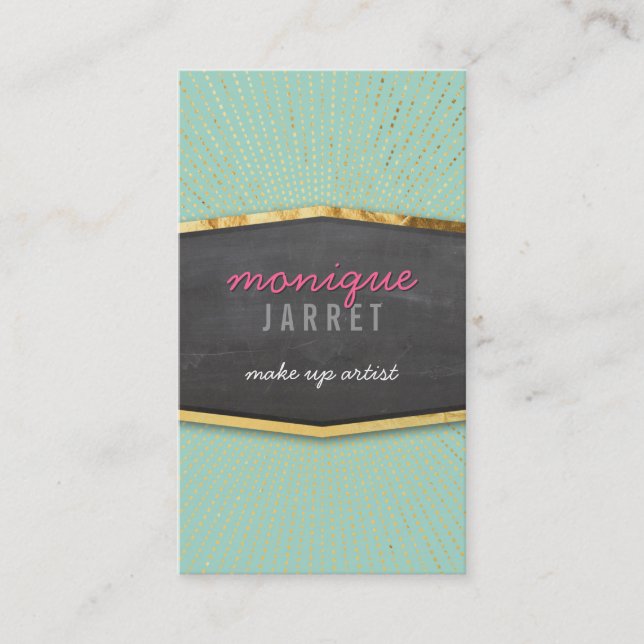 GLAMOROUS gold foil art deco sunburst mint green Business Card (Front)