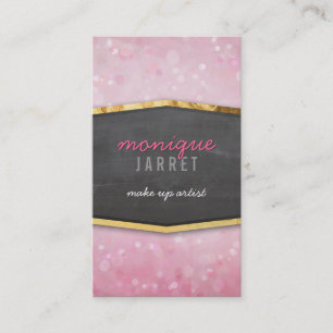 GLAMOROUS gold foil chalkboard panel pink bokeh Business Card