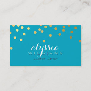 GLAMOROUS gold foil confetti dots turquoise Business Card