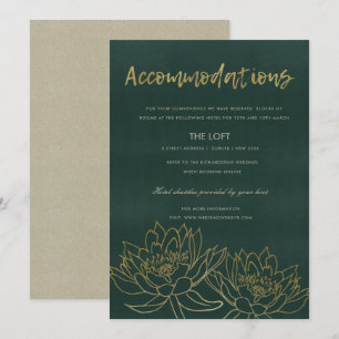 GLAMOROUS GOLD GREEN LOTUS FLORAL ACCOMMODATION INVITATION