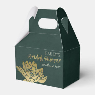 GLAMOROUS GOLD GREEN LOTUS FLORAL BRIDAL SHOWER FAVOUR BOX