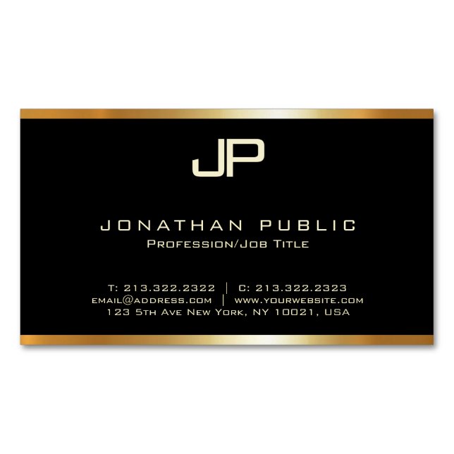 Glamorous Gold Monogram Modern Elegant Template Magnetic Business Card (Front)