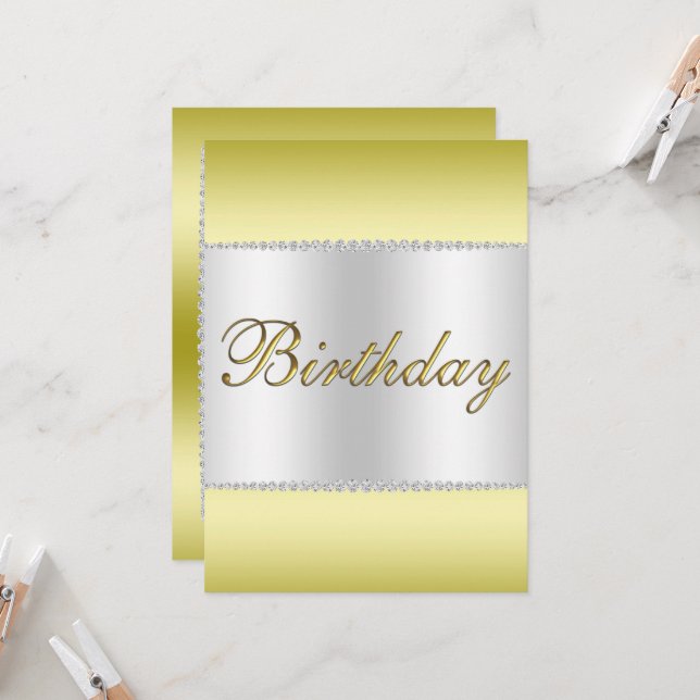 Glamorous Gold, Silver & Gems Birthday Invitation (Front/Back In Situ)