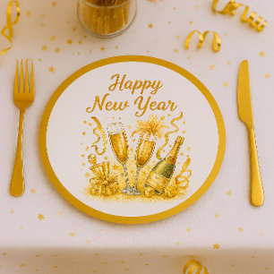 Glamorous Gold Sparkle New Years Eve Paper Plate