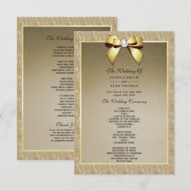 Glamorous Gold & Stylish Gem Wedding Program (Front/Back)