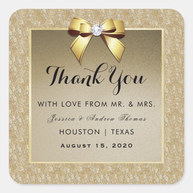 Glamorous Gold & Stylish Gem Wedding  Square Sticker (Front)