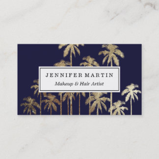 Glamorous Gold Tropical Palm Trees Navy Blue Business Card