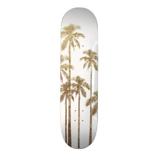 Glamorous Gold Tropical Palm Trees on White Skateboard