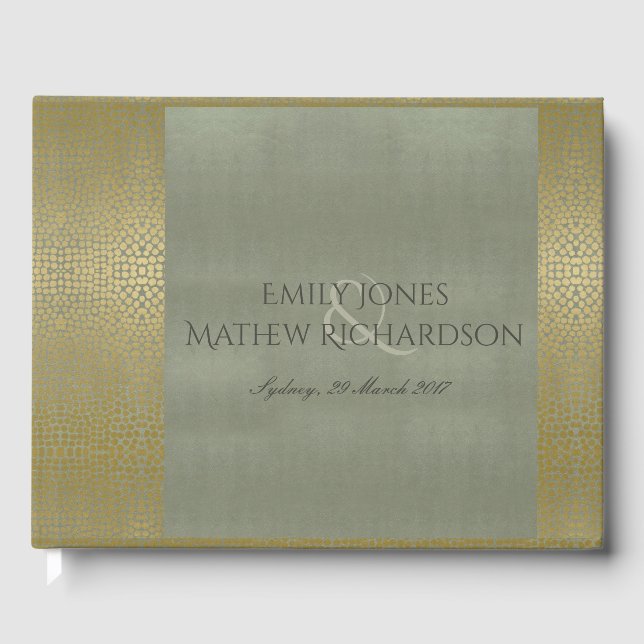 GLAMOROUS GOLD VELVET GREY MOSAIC DOT PERSONALISED GUEST BOOK (Front)