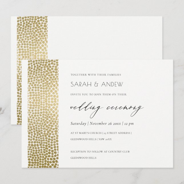 GLAMOROUS GOLD WHITE DOTS MOSAIC WEDDING INVITATION (Front/Back)