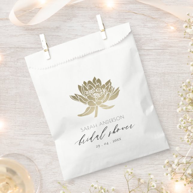 GLAMOROUS GOLD WHITE LOTUS FLORAL BRIDAL SHOWER FAVOUR BAGS (Clipped)