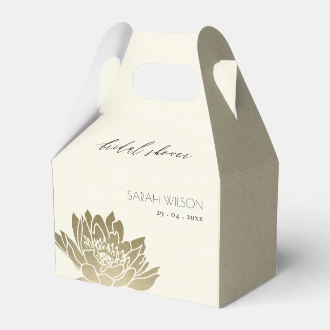 GLAMOROUS GOLD WHITE LOTUS FLORAL BRIDAL SHOWER FAVOUR BOX (Front Side)