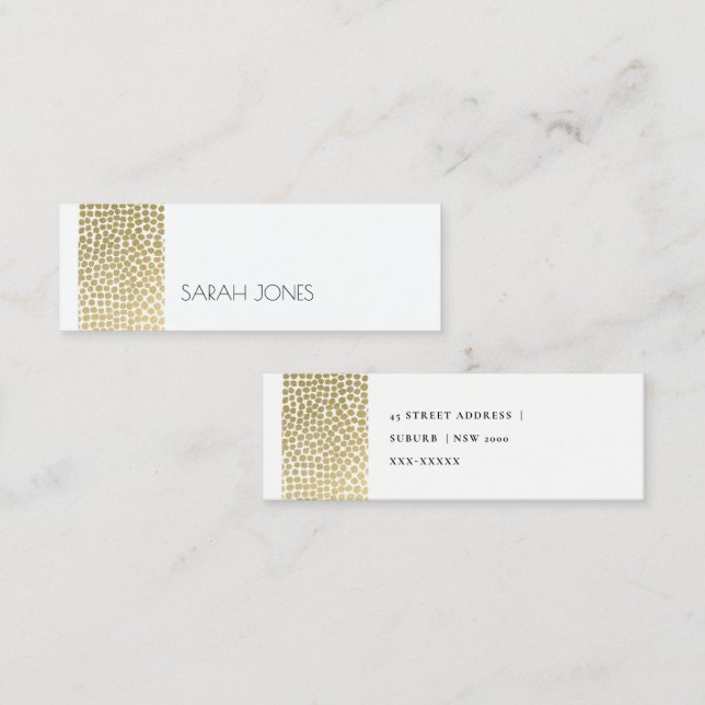 GLAMOROUS GOLD WHITE MOSAIC DOTS ADDRESS MINI BUSINESS CARD (Front/Back)