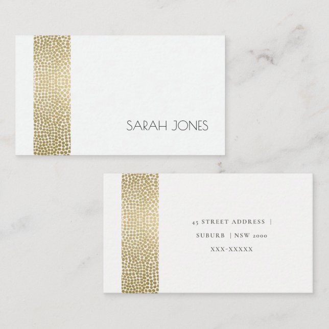 GLAMOROUS GOLD WHITE MOSAIC DOTS MONOGRAM ADDRESS BUSINESS CARD (Front/Back)