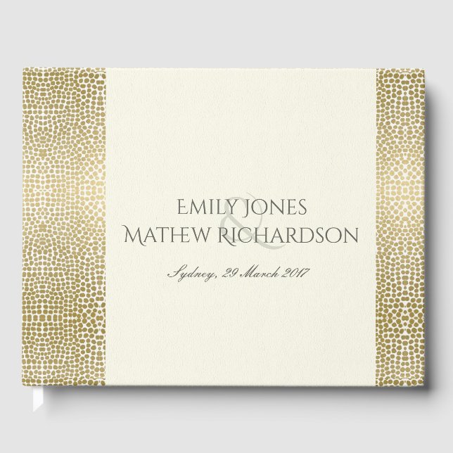 GLAMOROUS GOLD WHITE MOSAIC DOTS PERSONALISED GUEST BOOK (Front)