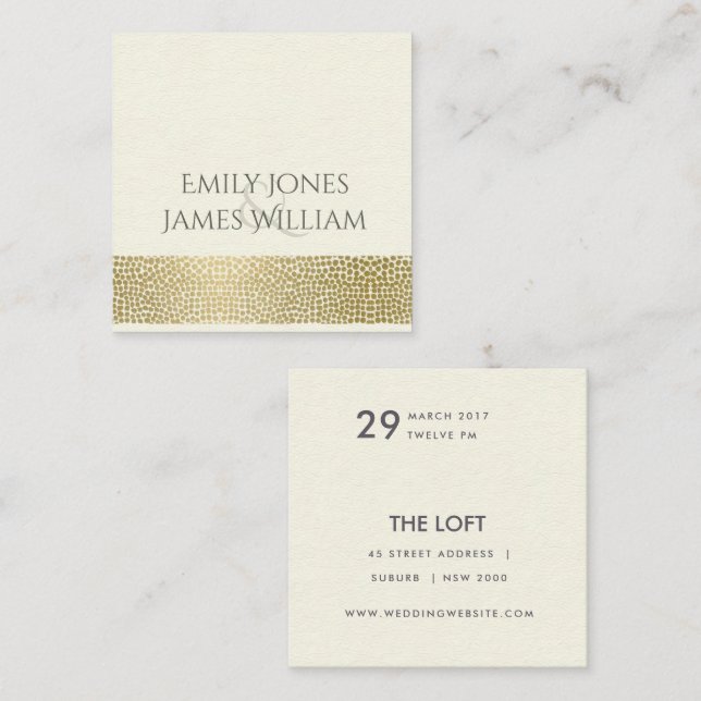 GLAMOROUS GOLD WHITE MOSAIC DOTS WEDDING SQUARE BUSINESS CARD (Front/Back)