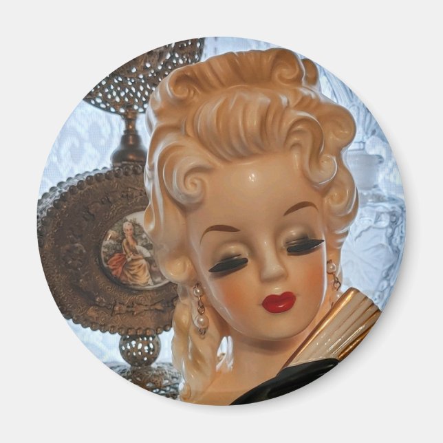 Glamorous Lady Head Vase Fan Perfume Bottles Magnet (Front)