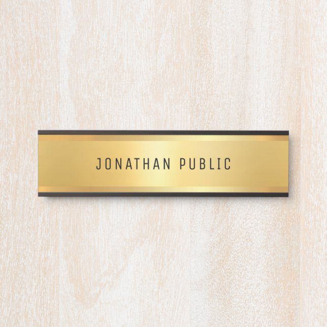 Glamorous Modern Template Trendy Black And Gold Door Sign (Front)